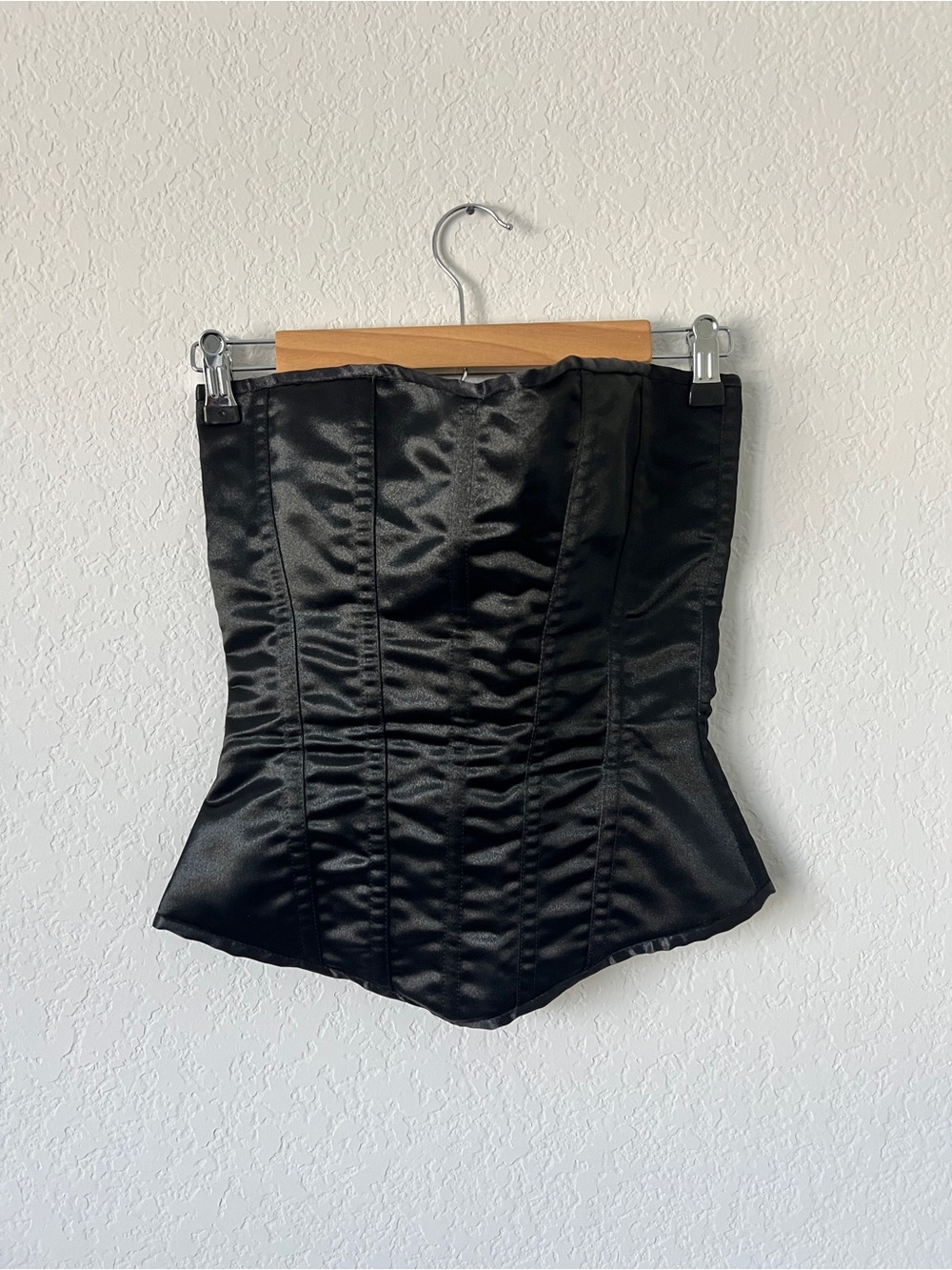 Leg Avenue Black Satin Corset Top - Lace-Up Back